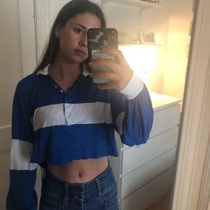 Blue and white stripped collard rugby crop top